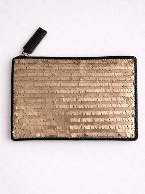 Ann Taylor LOFT Black Gold Sequin Zip Pouch